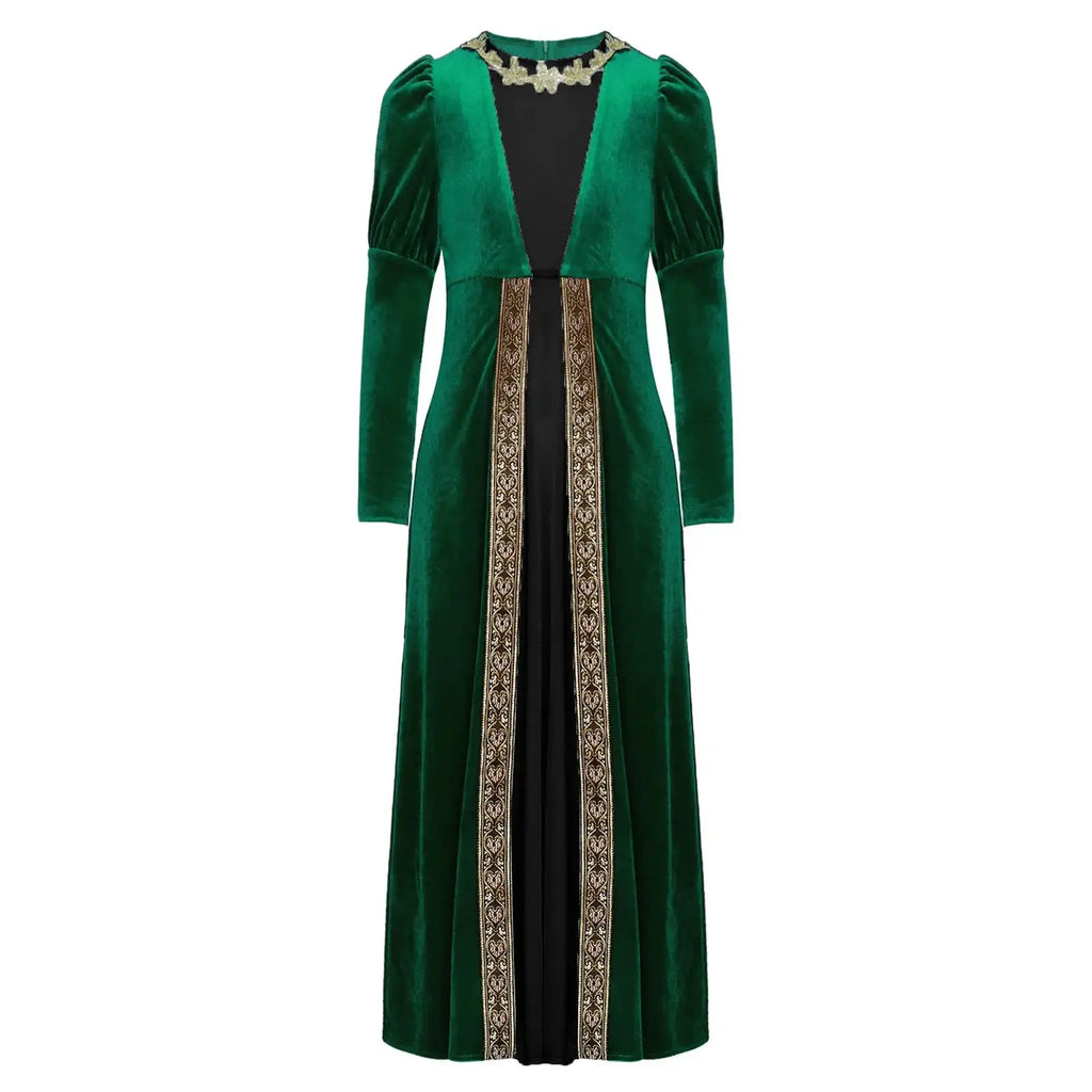 Girls Velvet Medieval Princess Dress Long Sleeve Renaissance Retro Robe Ancient Roman Long Dress for Halloween Carnival Party