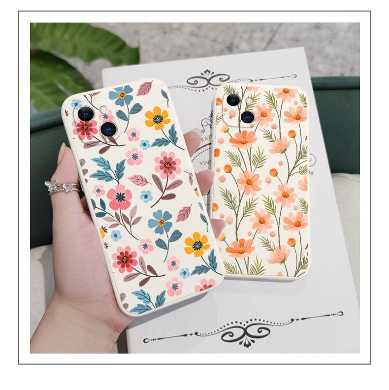 Brilliant Flowers Phone Case For iPhone 14 13 Pro Max Mini Cute Multicolored Flowers Pattern Cover Slim Silicone Shockproof Bumper Back Cover Stevvex