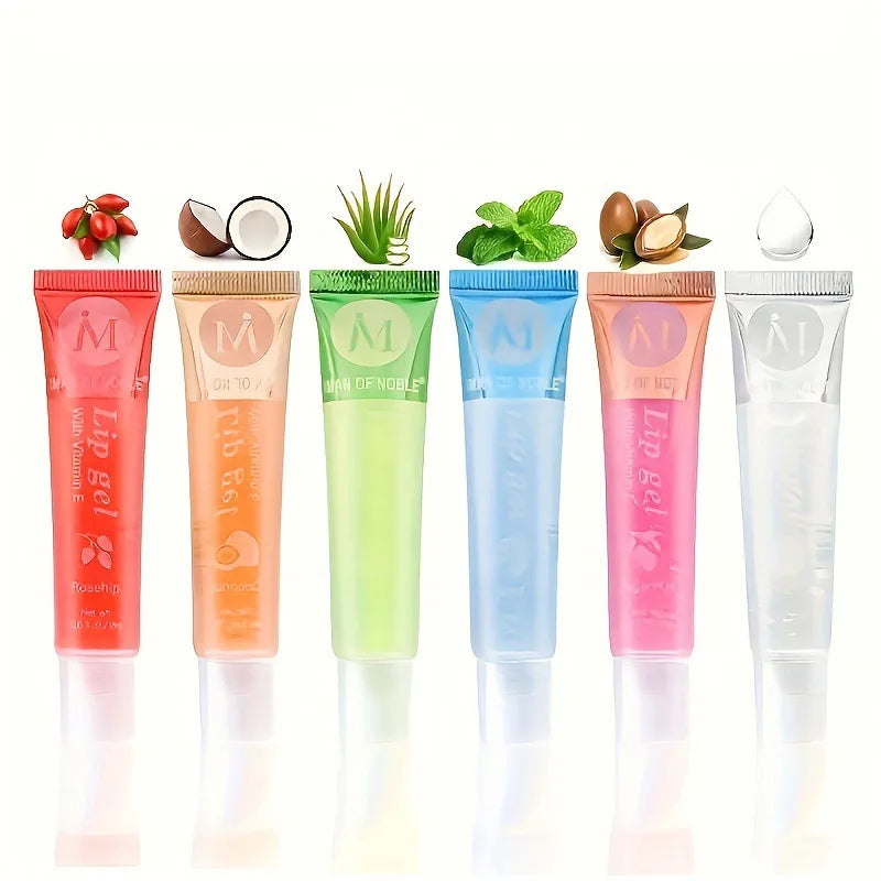 6pcs Fruit Moisturizing Lip Gloss Oil,Transparent Lipstick,Ve, Rosehip,Argan,Peppermintaloe,Coconut Flavor Lip Gel,Long Lasting Lootquake LLC