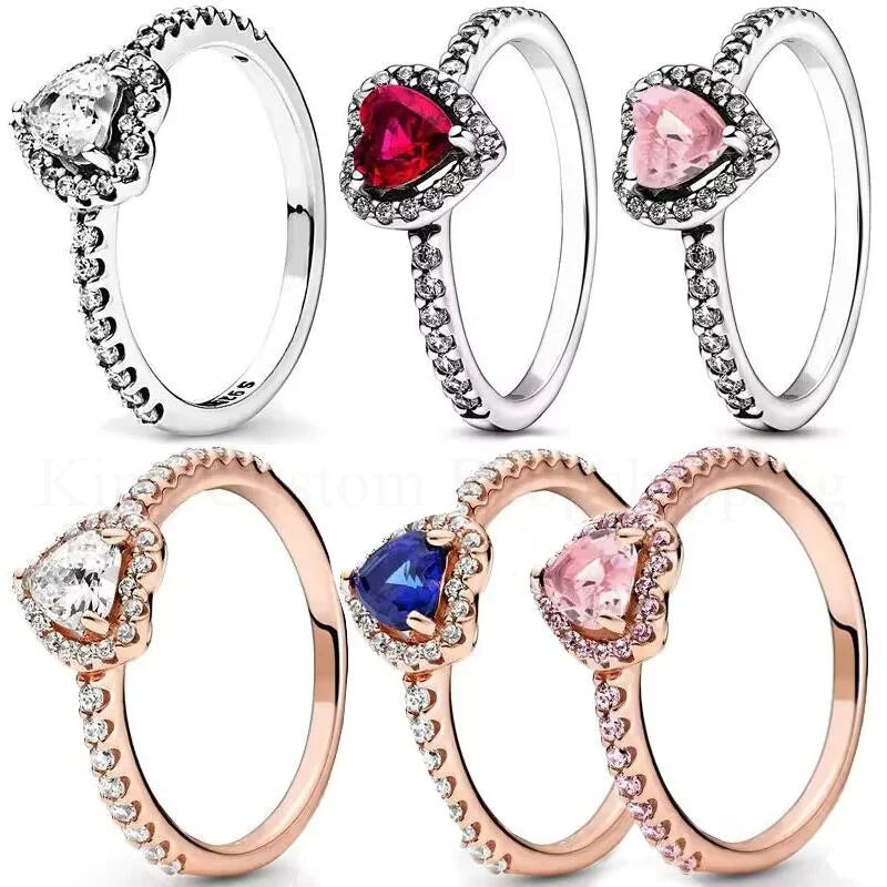 New Colored Crystal 925 Sterling Silver Ring Exquisite Women Shiny Heart Series Simple Ring Valentine's Day Gift for Lovers Lootquake LLC