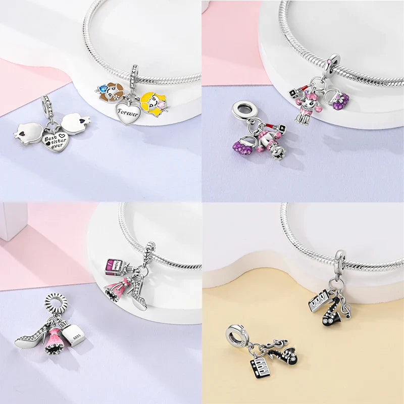 S925 Sterling Silver Princess Golf Hamster Camera Travel Three Piece Set Charms Beads 3mm DIY Fine Jewelry Making Lootquake LLC
