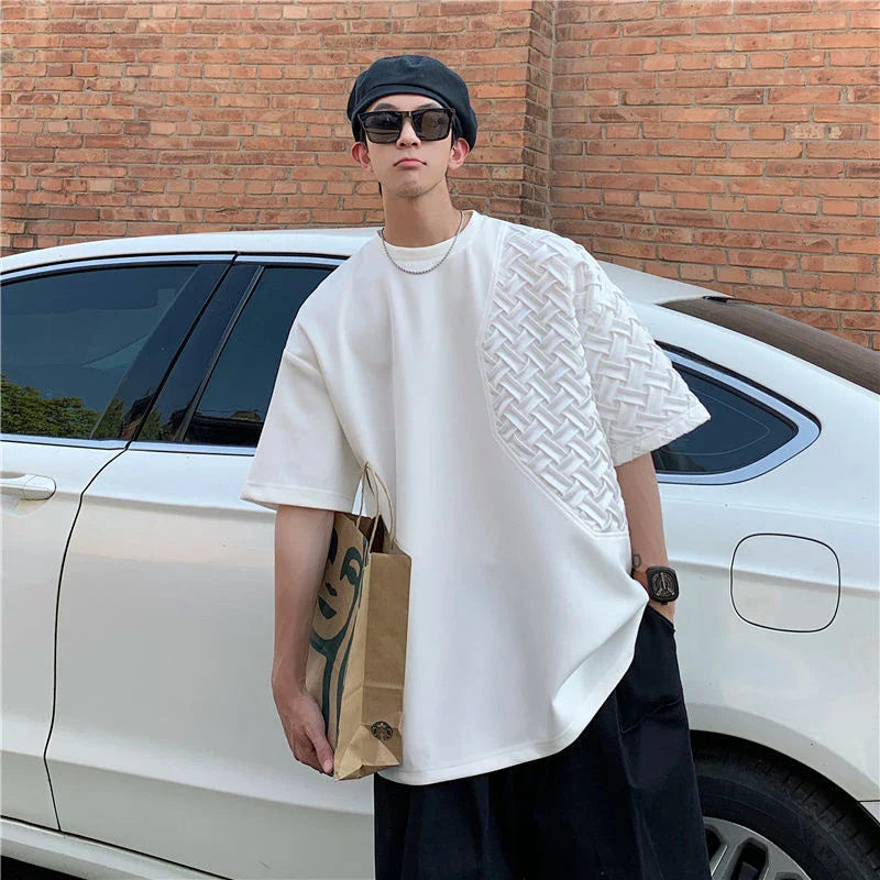 Spliced O Neck Short Sleeve Men T Shirt Summer Korean Harajuku Fashion Casual 2xl Oversized Clothing Black White Streetwear Tops Lootquake LLC