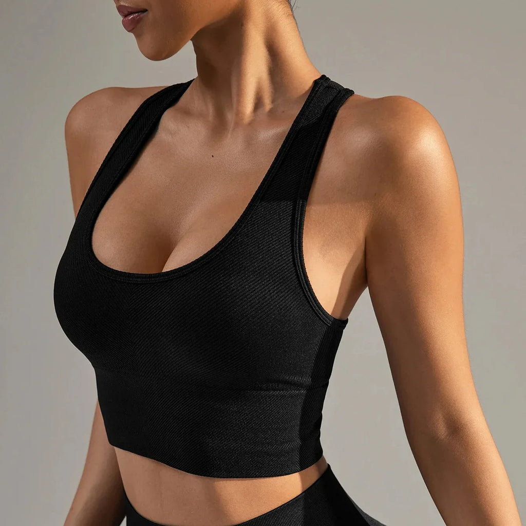 VEQKING Seamless Ribbed Racerback Sports Bra THRIXINE