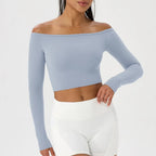 Off Shoulder Long Sleeve Yoga Top THRIXINE