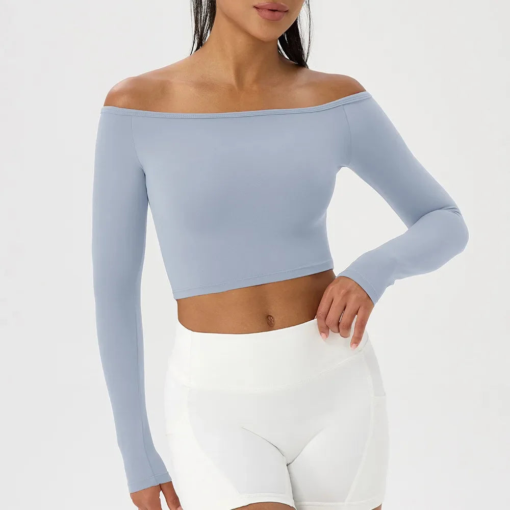 Off Shoulder Long Sleeve Yoga Top THRIXINE