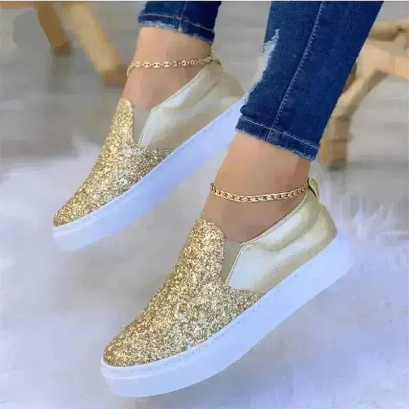 Moccasins Glitter Flat Female Loafers Shoes Black/Rose Gold/Black/Gold