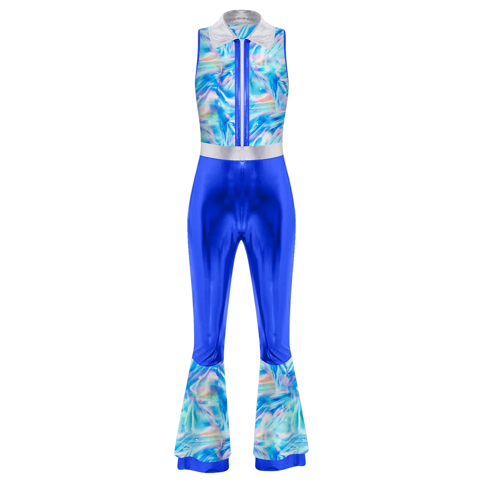 Womens Halloween Retro Hippie Cosplay Costume Party Hip-hop Dance Costume Metallic Shiny Vintage Carnival Bodysuit Jumpsuit Lootquake LLC