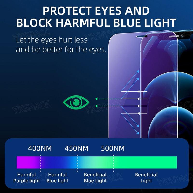 2Pcs Anti Blue Ray 9H Tempered Glass for iPhone X XS MAX XR 11 12 13 mini 14 Pro Max 6 6S 7 8 Plus SE 2020 Screen Protector Film Anti Blue Light Tempered Glass Screen Protector for iPhone Stevvex