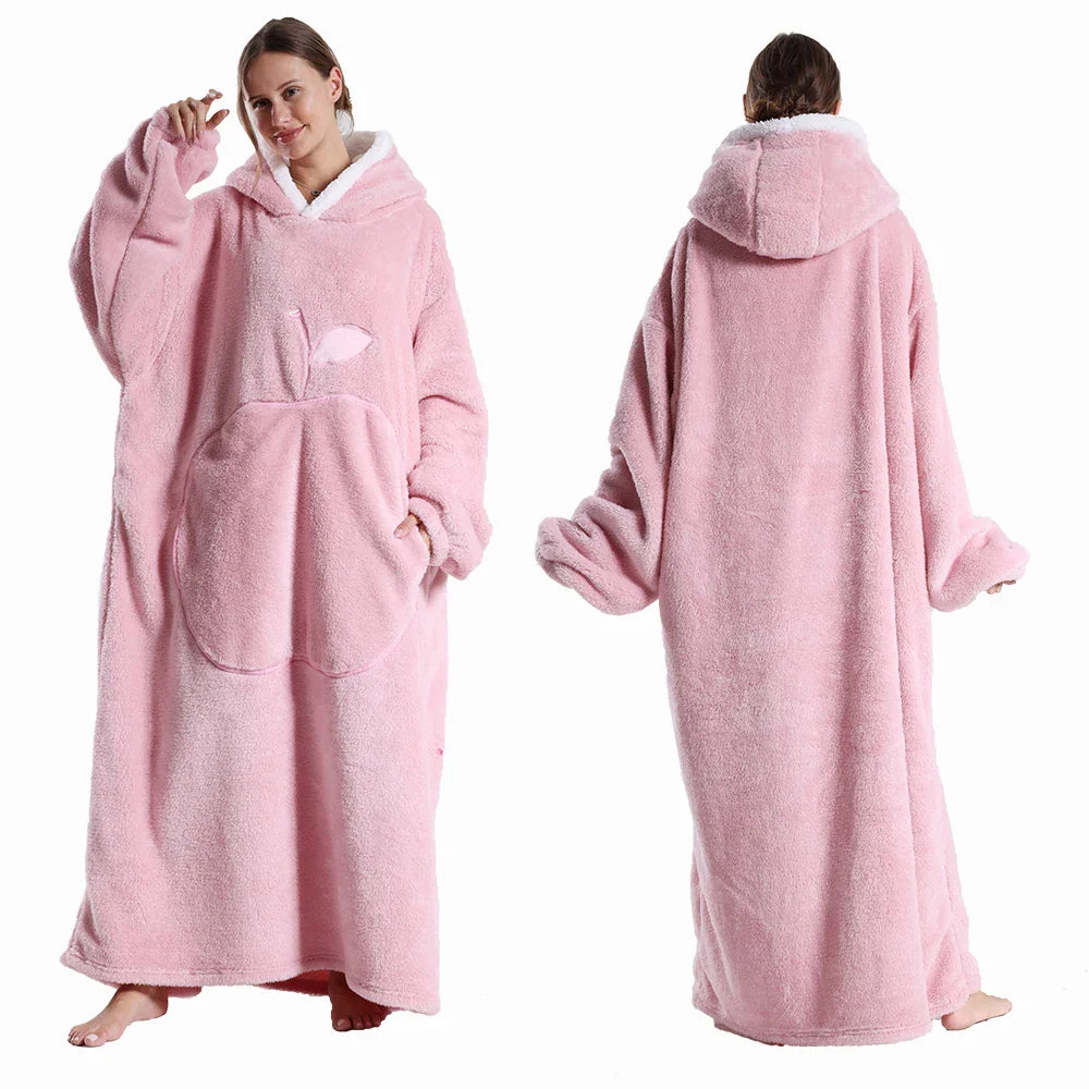 Extra Long Wearable Blankets Winter Flannel Hooded Blanket with Full Sleeves Men Women Cozy Soft Throw Adult TV Blanket Lootquake LLC
