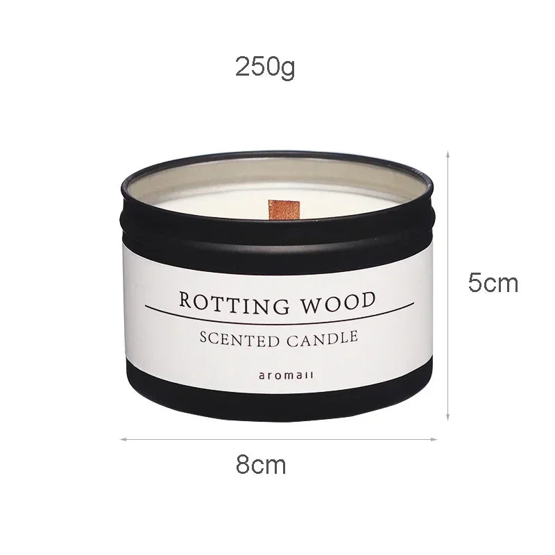 Black Tin Can Scented Aromatic Candles Wooden Wick Candle Jars with Lid Classic Home Decorative Candles Dried Flower Lootquake LLC