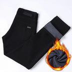 2024 New Winter Pure Black Fleece Thick Warm Jeans Men's loose Straight Elastic Denim Pants classics Casual Plush Trousers Lootquake LLC