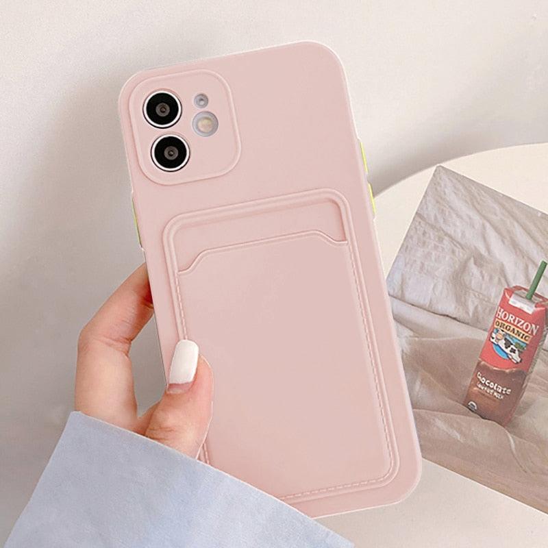 Cute Card Holder Silicone Case Compatible with iPhone Case Wallet Card Phone Case For iphone 13 14 Pro Max Mini Silicone Card Holder Slim Fit Thin Protective Cover Stevvex
