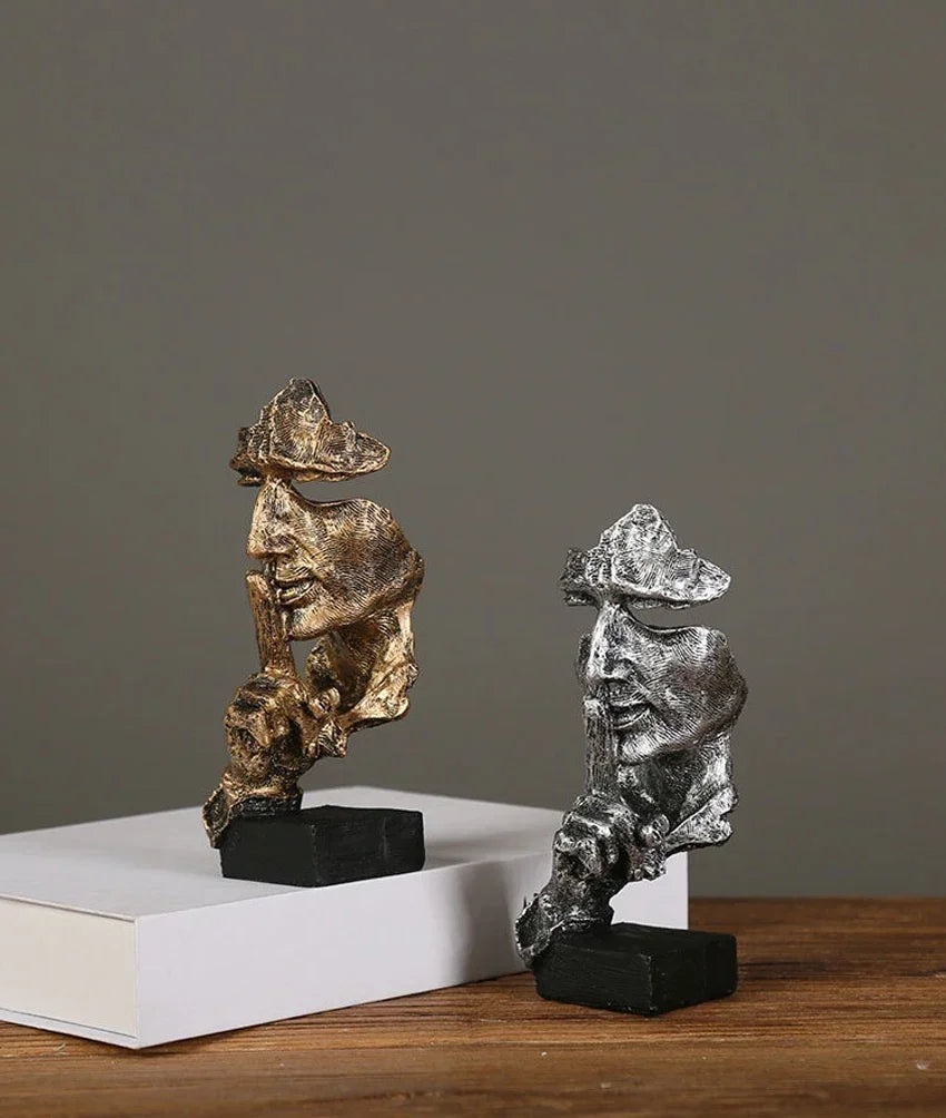 New Creative Abstract Silence Is Gold Abstract Figurine Resin Hand Face Men Statue Sculpture Home Office Living Room Desk Decor Lootquake LLC