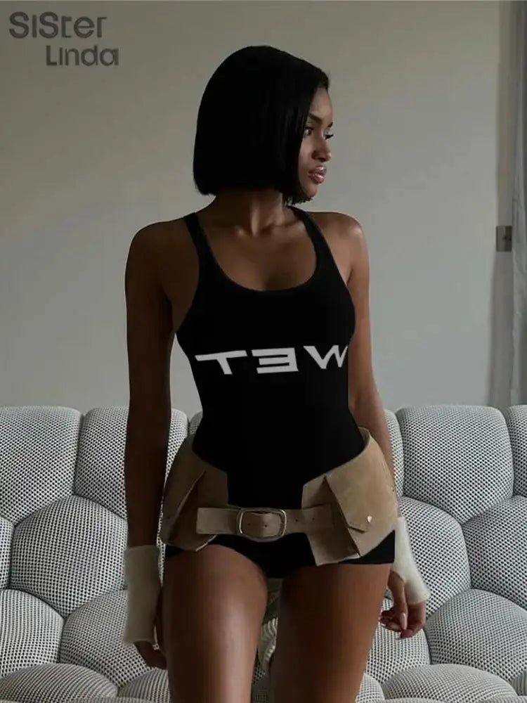 Authentic Casual Women's Jumpsuit Shorts Popular In Summer 2024 Suspender Low Cut And Backless Sleeveless Top Paired With Shorts
