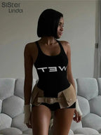 Authentic Casual Women's Jumpsuit Shorts Popular In Summer 2024 Suspender Low Cut And Backless Sleeveless Top Paired With Shorts