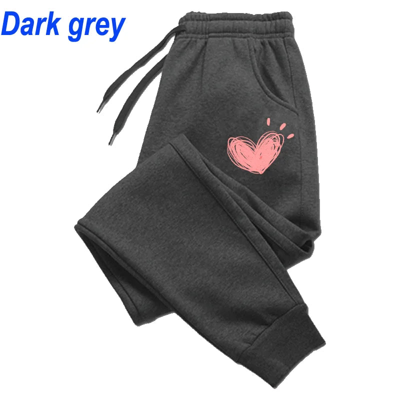 Women Cute Heart Printed Sweatpants THRIXINE
