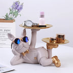 Resin Bulldog Desktop Storage Statue Animal Sculpture Dining Table Decor Multi Functional Office Home Decoration Tray Decor Pi-Mart