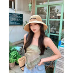 2025 Letter Sun Hat for Women Straw Beach Hats Women Large Wide Brim  Foldable Hat  Fashion Designer Outdoor Korean Bucket Hat