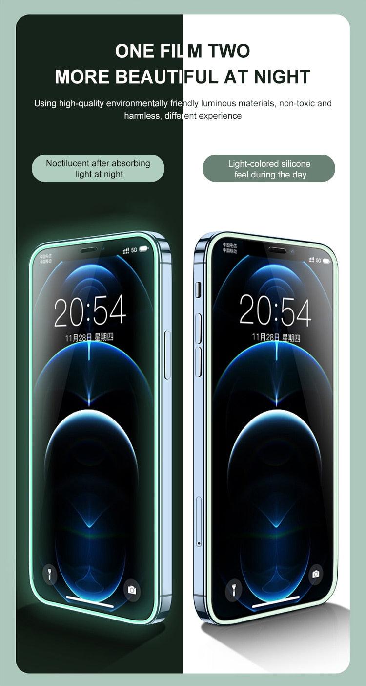 2Pcs Luminous Protective Glass For iPhone 14 13 12 11 Pro Max X XR XS Screen Protector For 7 8 6 Plus SE3 Glowing Tempered Glass  Luminous Glowing Tempered Glass Screen Protector for iPhone Stevvex