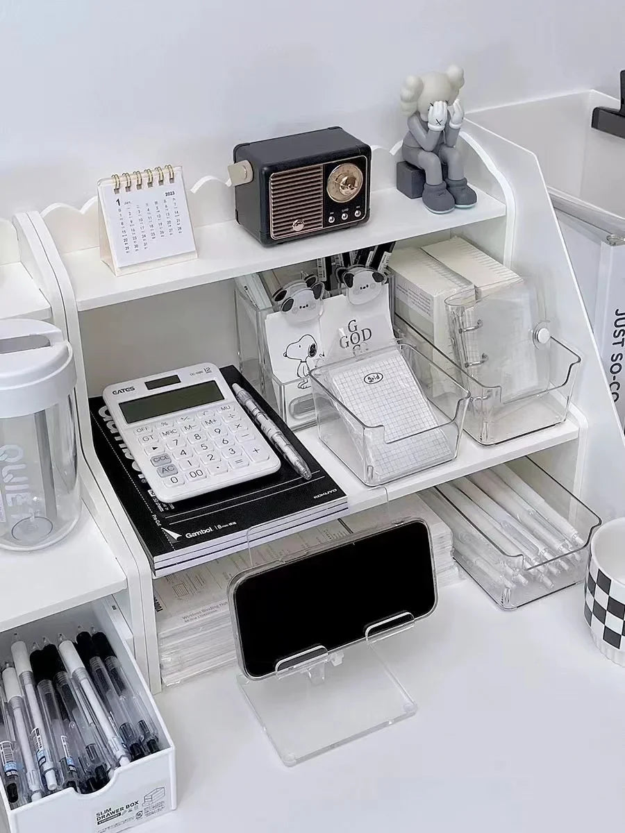 INS Stationery Desk Organizer Stackable Desktop Storage Box Clear Plastic Office Supplies Jewelry Storage Case for Books Sundry Lootquake LLC