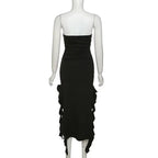 Cryptographic Irregular Ruffle Off Shoulder Sexy Backless Midi Dress for Women Elegant Birthday Vestido Summer Sundresses Ruched