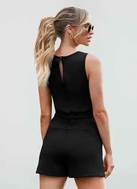 Sporty Fitness Vest Jumpsuit Shorts