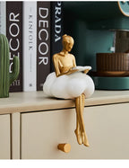 Sitting ballet girl art Golden sculpture Sitting posture ornament home accessories Statuettes Figurines office decor Statues Lootquake LLC