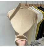 Half High Collar T-shirts Flying Sleeve Design Slim Knitted Sleeveless Top Women Simple Comfortable White T-shirts Summer 2025