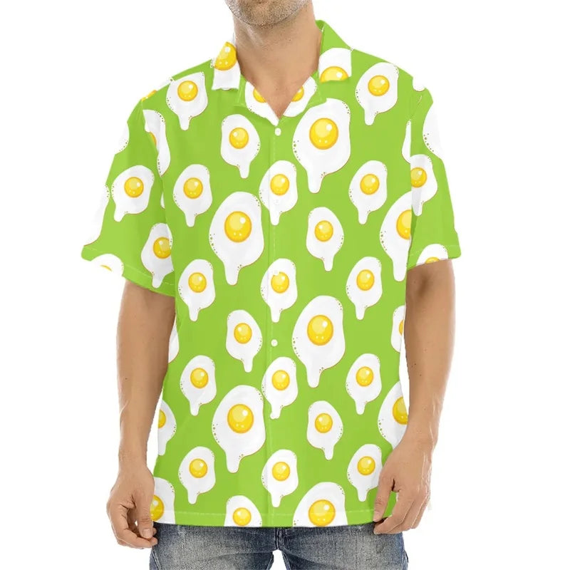Funny Fried Egg Pattern Print Hawaiian Shirts For Men Summer Short Sleeve Holiday Beach Shirt 3d Print Mens Blouse Shirt Lootquake LLC