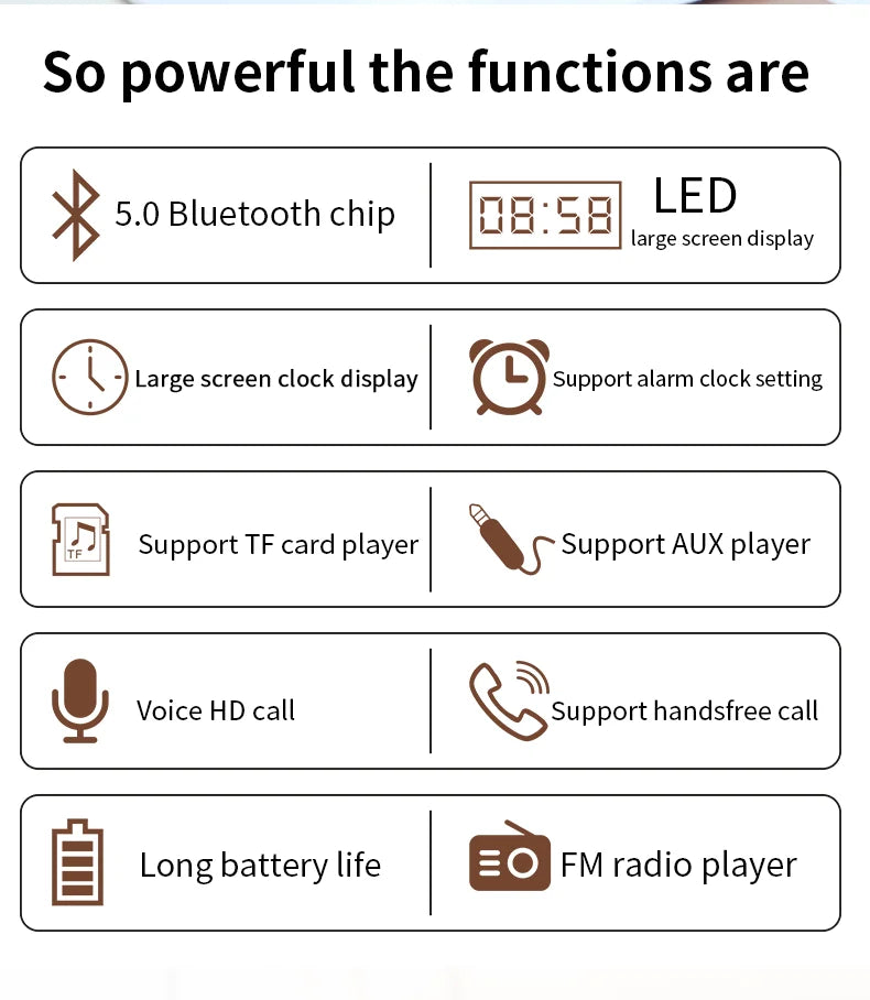Wooden Bluetooth Speaker Portable Wireless Subwoofer Clock Soundbox Home Computer Echo Wall Soundbar HiFi Stereo TF AUX U Disk Lootquake LLC