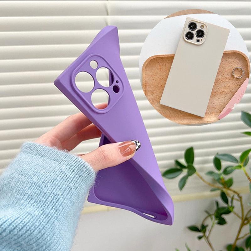 Fashion Candy Color Square Soft Silicone Phone Case For iPhone 13 11 12 Pro Max Bumper Shockproof Cover Square Silicone Camera Case Ultra Thin Lightweight Silky Soft Case Compatible with iPhone Stevvex
