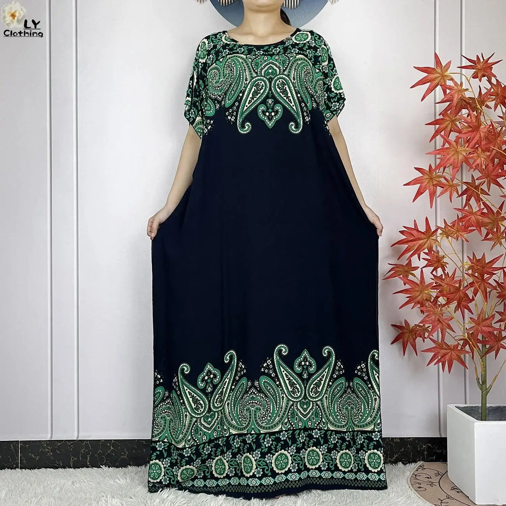 2024 Latest Muslim Sets Women Clothing Cotton Floral Loose Dashiki Long Dress African Abaya Dubai Traditional Islamic Clothing