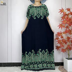 2024 Latest Muslim Sets Women Clothing Cotton Floral Loose Dashiki Long Dress African Abaya Dubai Traditional Islamic Clothing