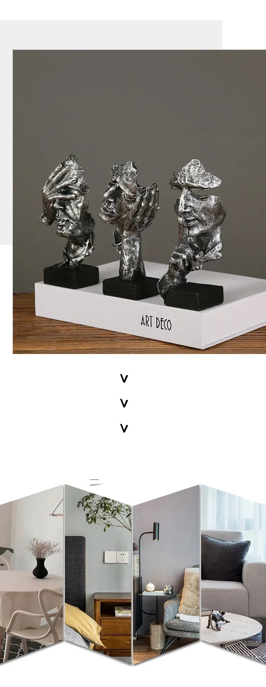 New Creative Abstract Silence Is Gold Abstract Figurine Resin Hand Face Men Statue Sculpture Home Office Living Room Desk Decor Lootquake LLC