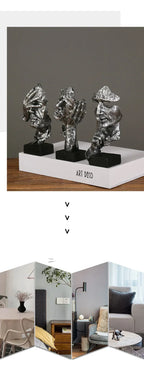 New Creative Abstract Silence Is Gold Abstract Figurine Resin Hand Face Men Statue Sculpture Home Office Living Room Desk Decor Lootquake LLC