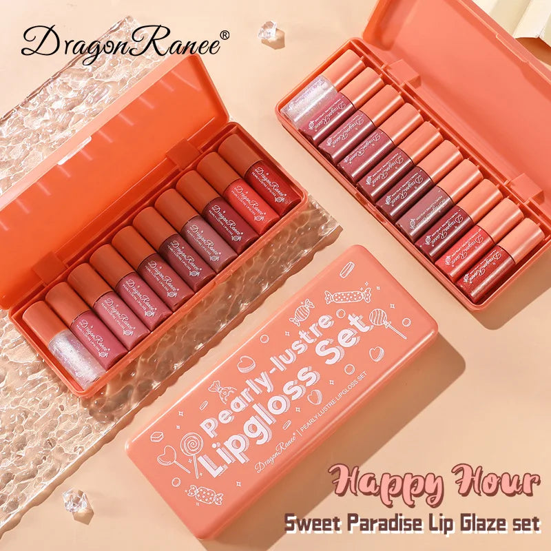 Pearlescent Liquid Lipstick Set 10pcs Waterproof Long Wearing Lip Gloss Shiny Moisturizing Non Fade Mini Lip Glaze makeup