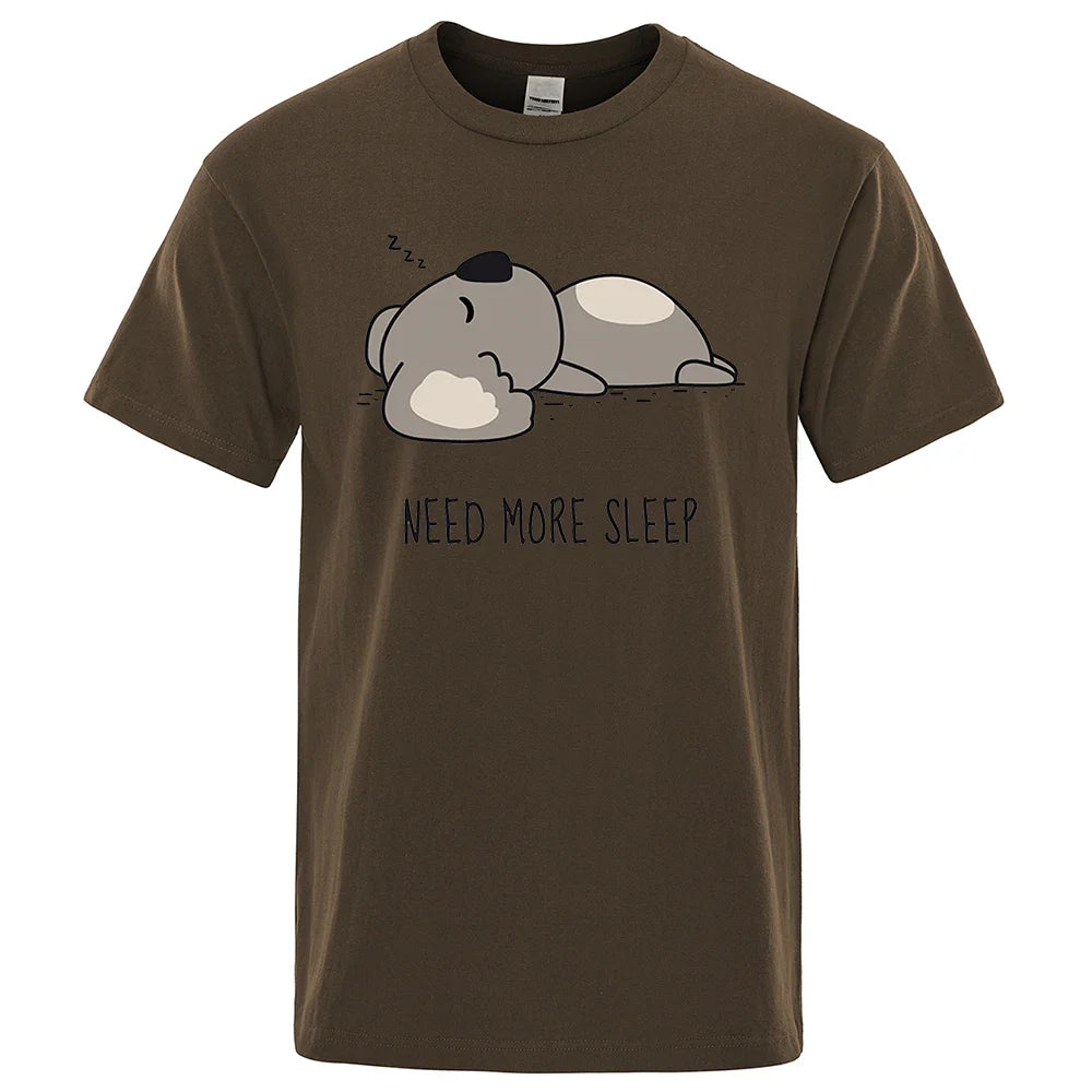 Need More Sleep Cartoons Bear Men Tshirt Street T-Shirts Hip Hop Unisex Tops Fashion Cotton Clothes Casual Breathable T Shirt