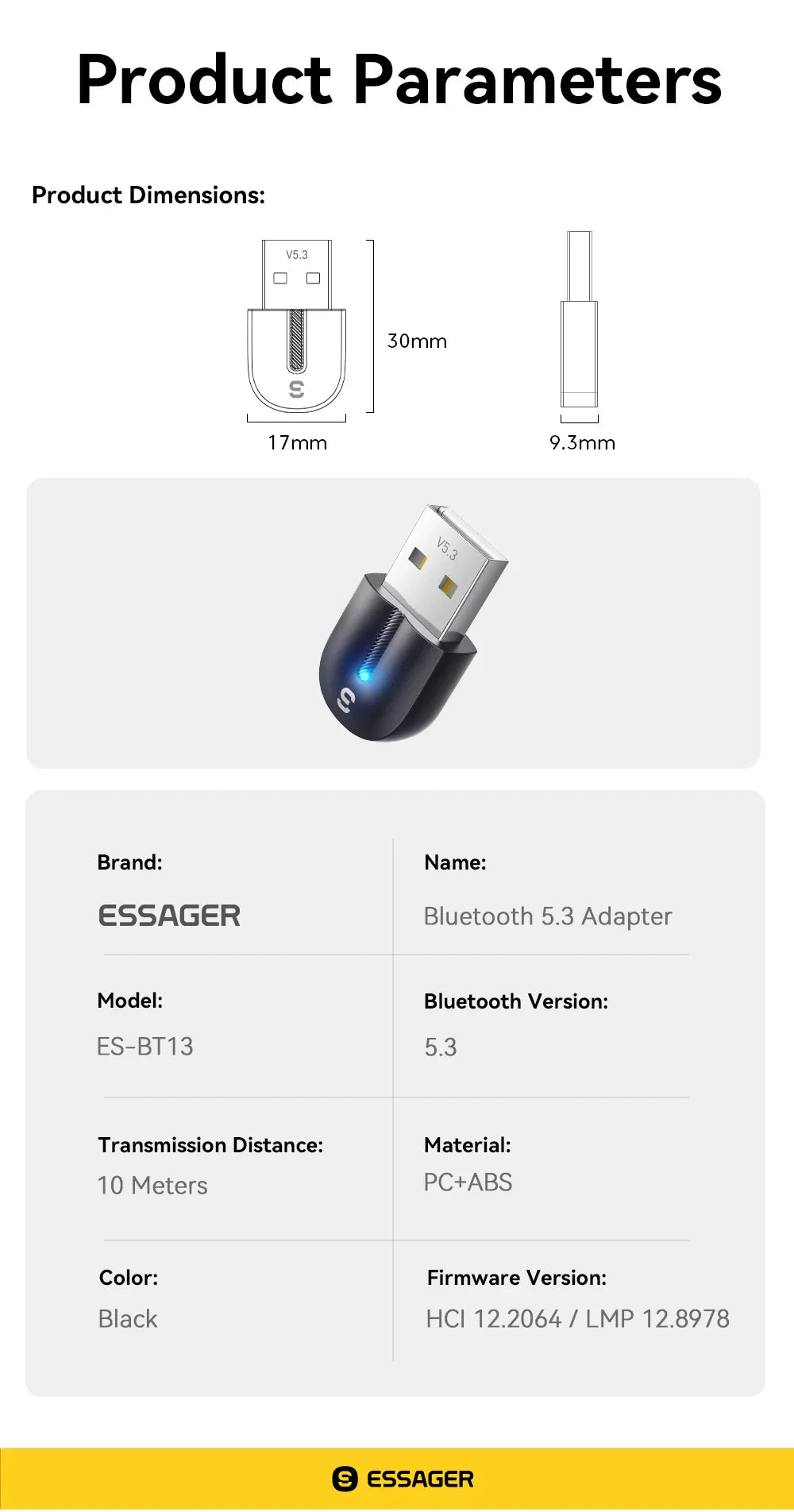Essager USB Bluetooth 5.3 Adapter Aux Audio Receiver Transmitter For PC Speaker Laptop soundbox Wireless Mouse USB Transmitter Lootquake LLC