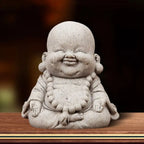 Chinese Style Fat Smiling Buddha Ornament Green Sandstone Cartoon Buddha Sculpture Buddha Statue Hand Carved Lootquake LLC