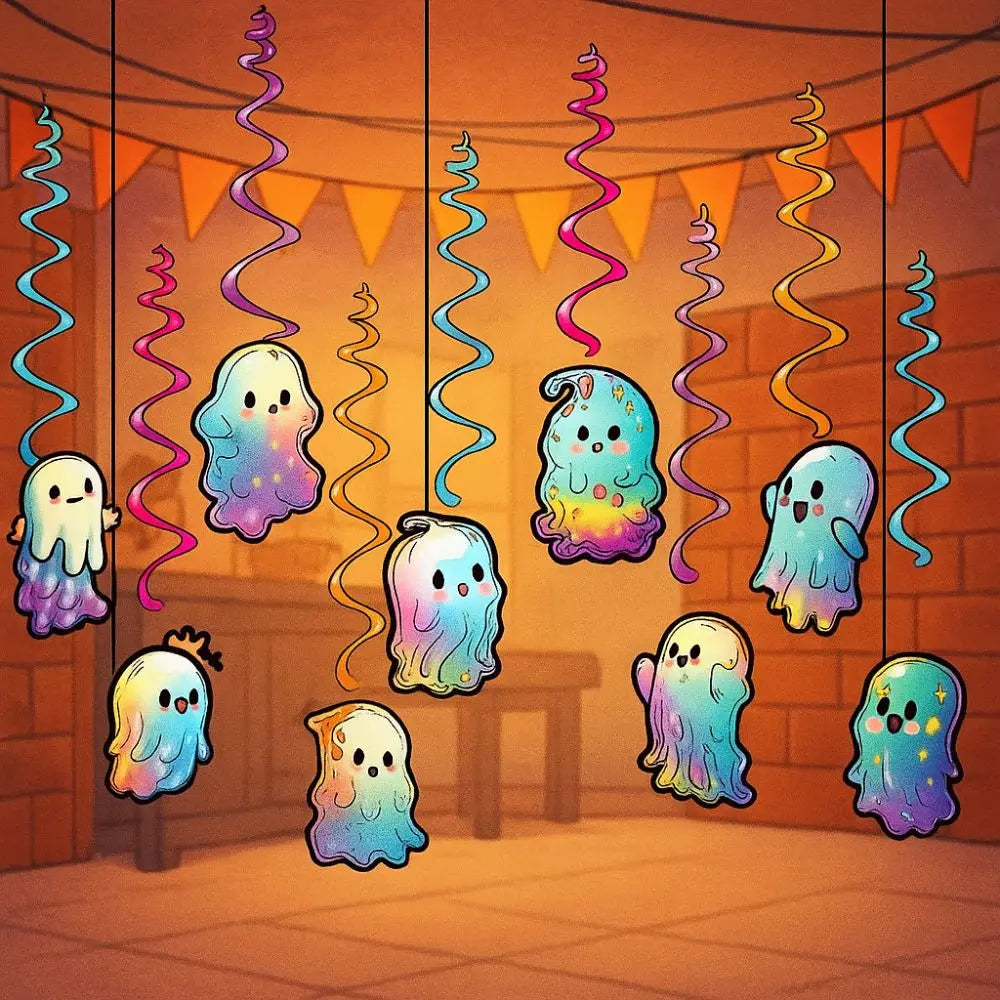 Funny Colorful Halloween Ghost Banner Paper Cute Ghost Spiral Pendant DIY Ghost Ceiling Decoration Halloween Party Decor