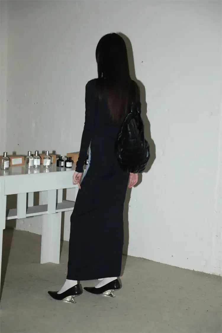 Y2K Sexy Long Sleeved Print Design Long Dress Elegant Slim Square Necked Dress Woman Street Style Wrapped Hip Skirt
