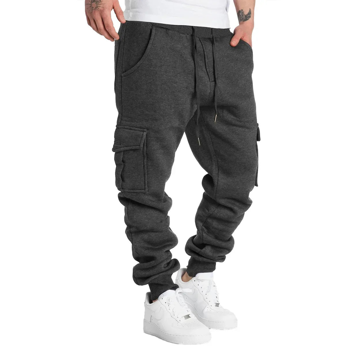 Mens Sweatpants Straight Fit Drawstring Multi-pocket Pants THRIXINE