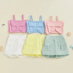 Adorable Baby Girl Sleeveless Top and Shorts Set with Cute Butterfly Print for Summer Outfit 2 Pieces Set