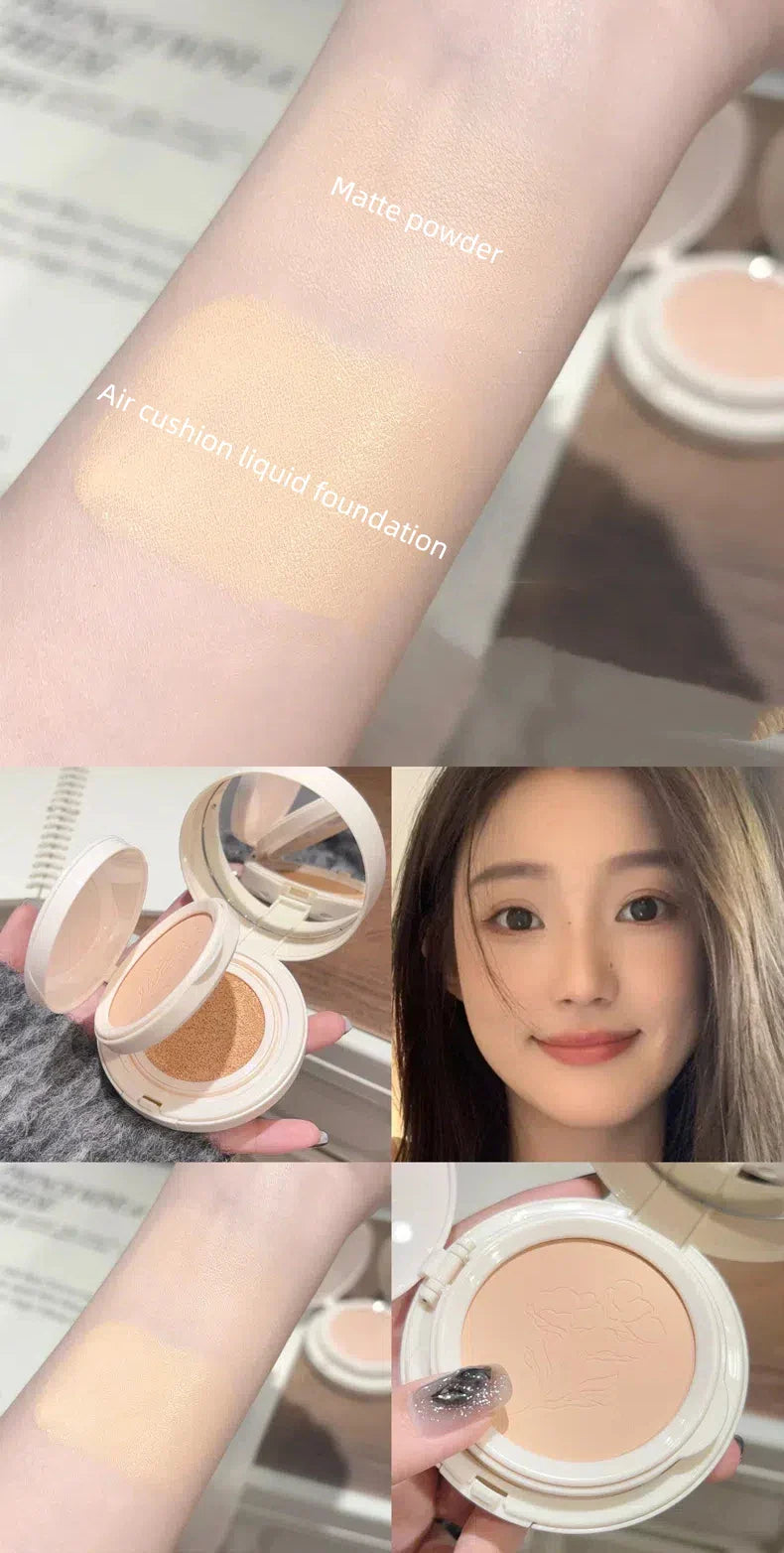 Matte Face Pressed Powder Oil Control Natural Full Coverage Moisturizing Whitening Foundation Cream Base Makeup 2 In 1 Cosmetic Lootquake LLC