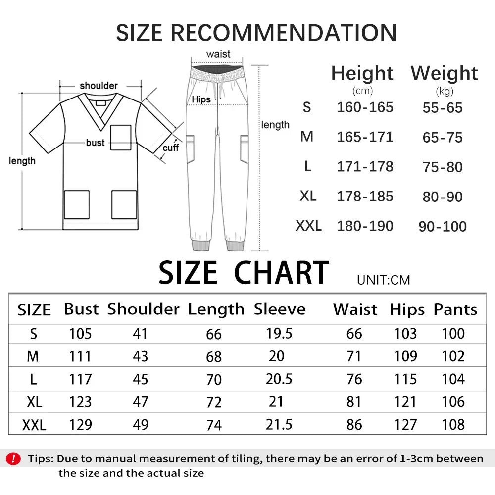 Unisex Surgical Nurse Medical Scrubs Set Top + Pants
