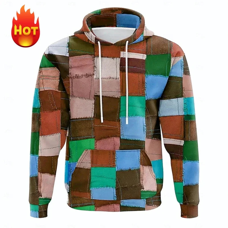 Men's hoodie 3D printed simulation sewing plaid sweatshirts fashion men's clothing Pi-Mart
