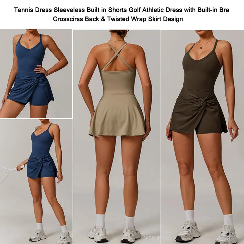 EcoSport Femme: V-Neck Tennis Dress w/ Bra & Shorts THRIXINE