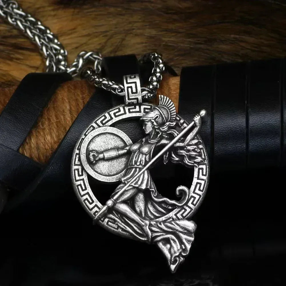 Ancient Greek Warrior Goddess Necklace – Mythological Silver Pendant