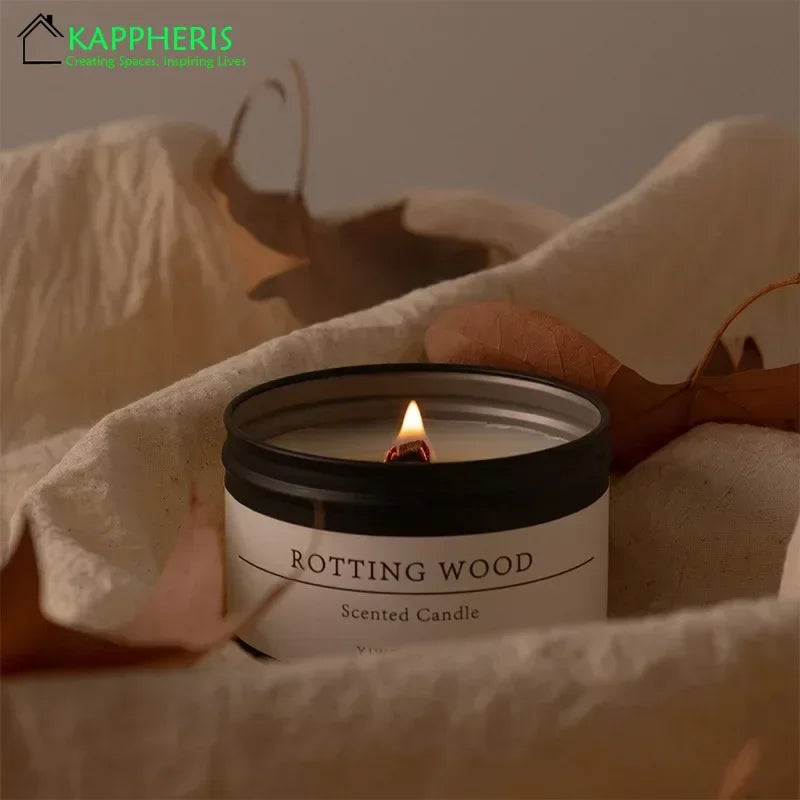 Black Tin Can Scented Aromatic Candles Wooden Wick Candle Jars with Lid Classic Home Decorative Candles Dried Flower Lootquake LLC