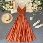 Neploe Vintage Print Holiday Long Dress Women High Waist Hip A Line Vestidos Summer 2025 New V Neck Sleeveless Camis Robe Slim